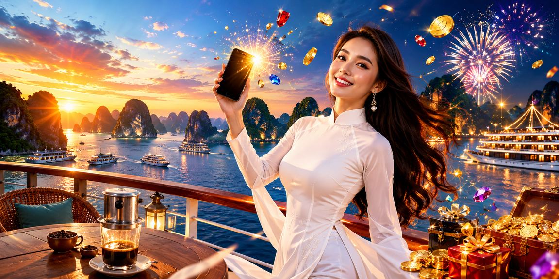 Người chơi truy cập casino trên điện thoại di động tại vịnh Hạ Long, Việt Nam